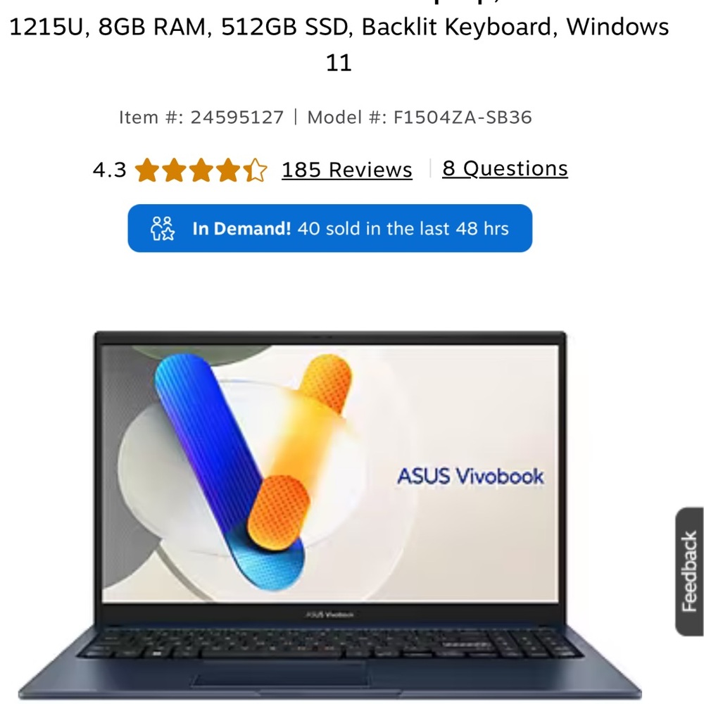 Asus VivoBook 8GB , FHD, iCore 3 laptop